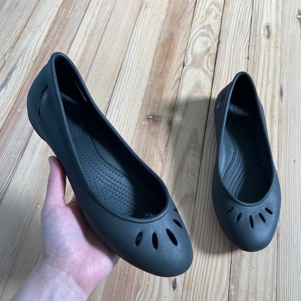 Crocs Kadee Flat Women 10 Black Ballet Slip On Cut Out slingback Comfort Shoes